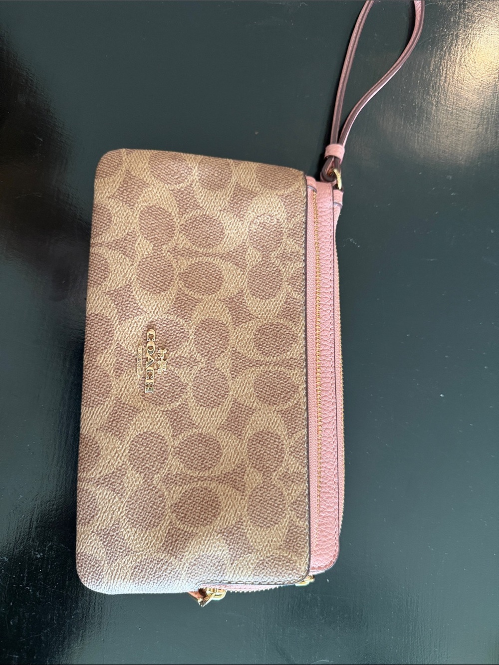Coach Pink Trim Signature Zip Wristlet